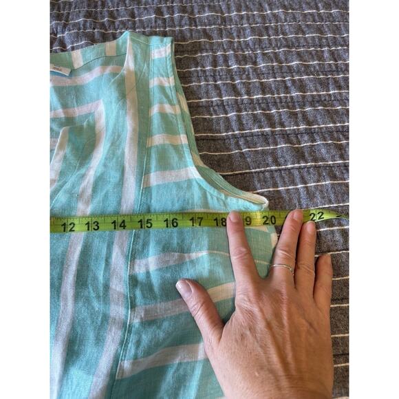 Sigrid Olsen 100% Linen Shift Dress Teal White Stripe Pockets Sleeveless Medium - Picture 9 of 10